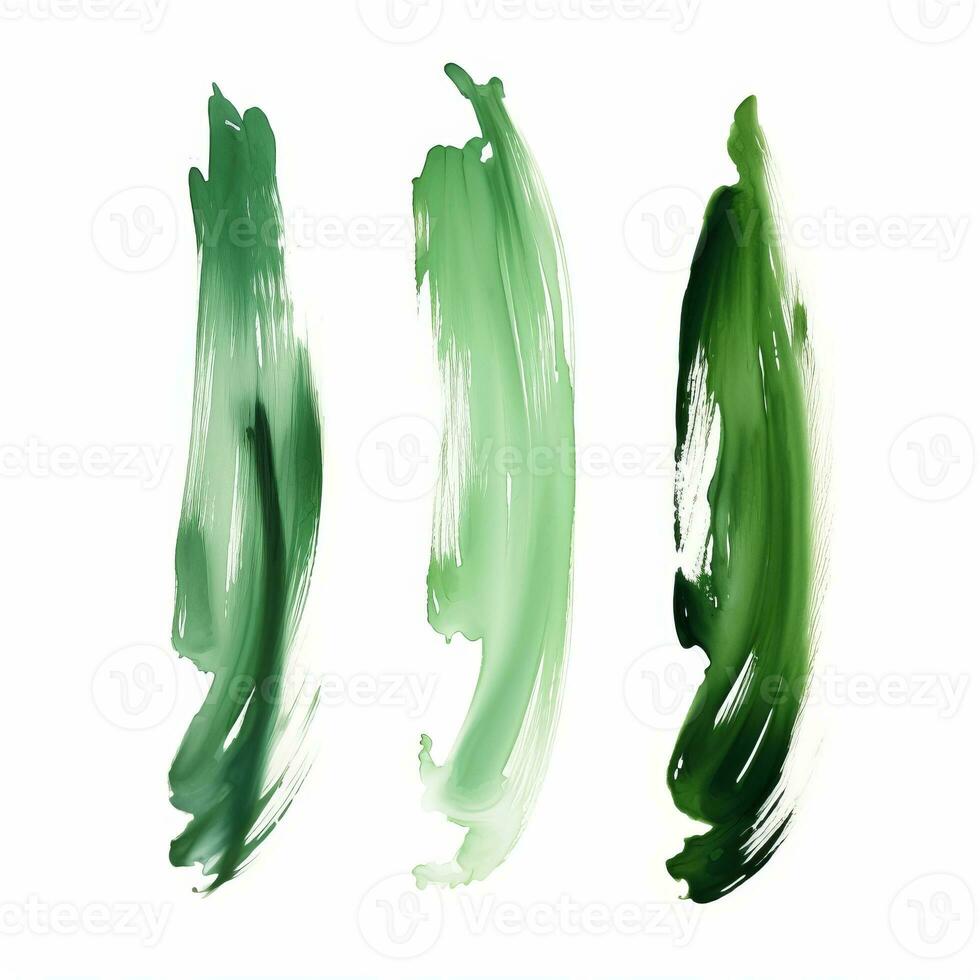 ai gegenereerd elegant groen mascara borstel set. verzameling van grunge verf structuur foto