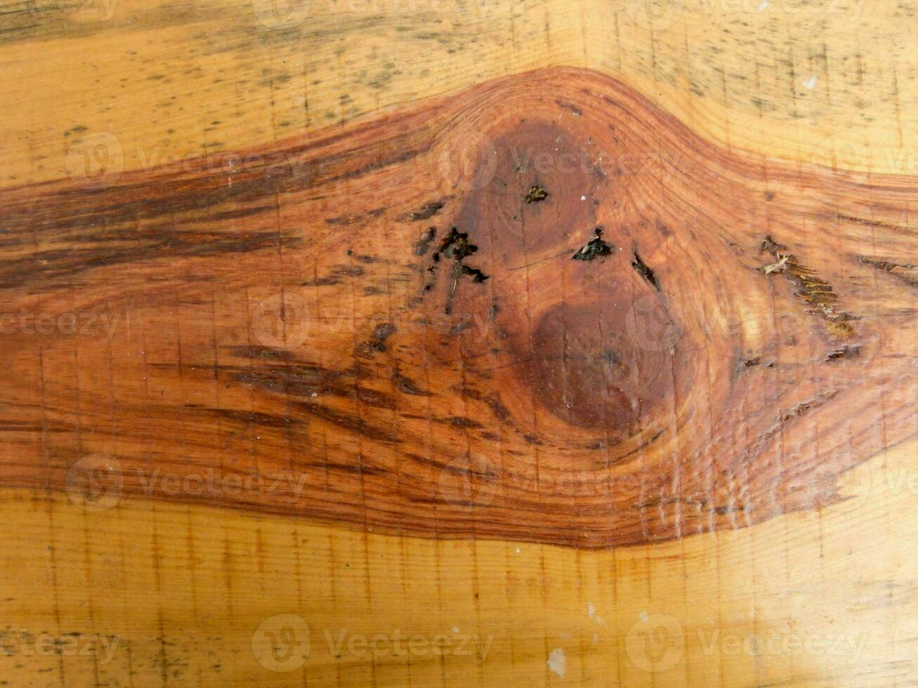 een dichtbij omhoog van een stuk van hout met twee knopen foto