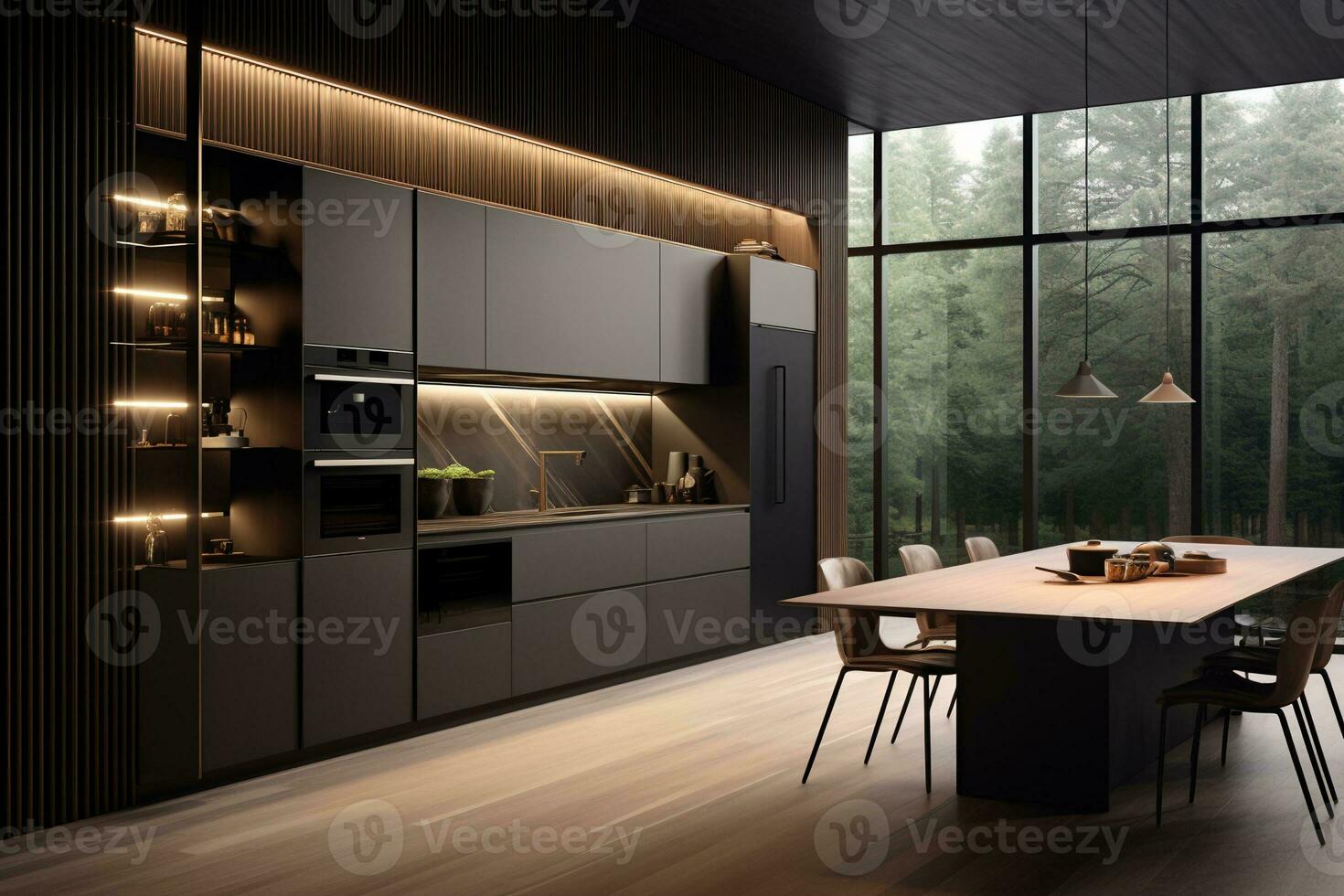 modern keuken interieur ontwerp, ai generatief foto