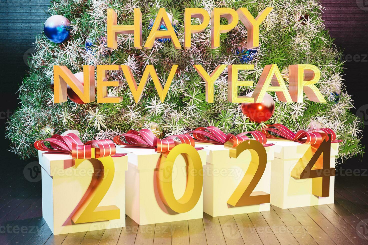 gelukkig nieuw jaar 2023. realistisch 3d geven teken. feestelijk realistisch decoratie foto
