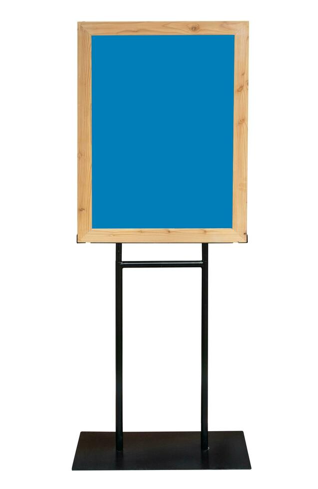 oud blauw schoolbord menu teken mockup sjabloon geïsoleerd voor uw restaurant ontwerp foto