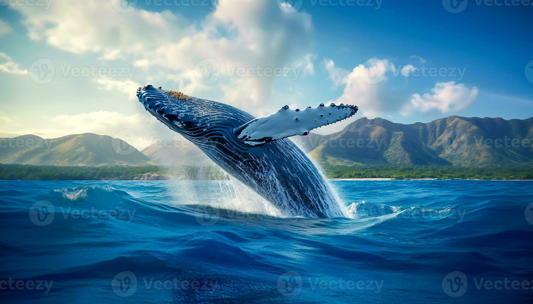 gebochelde walvis jumping uit van de water Bij zonsondergang, de walvis is sproeien water en klaar naar vallen Aan haar terug foto