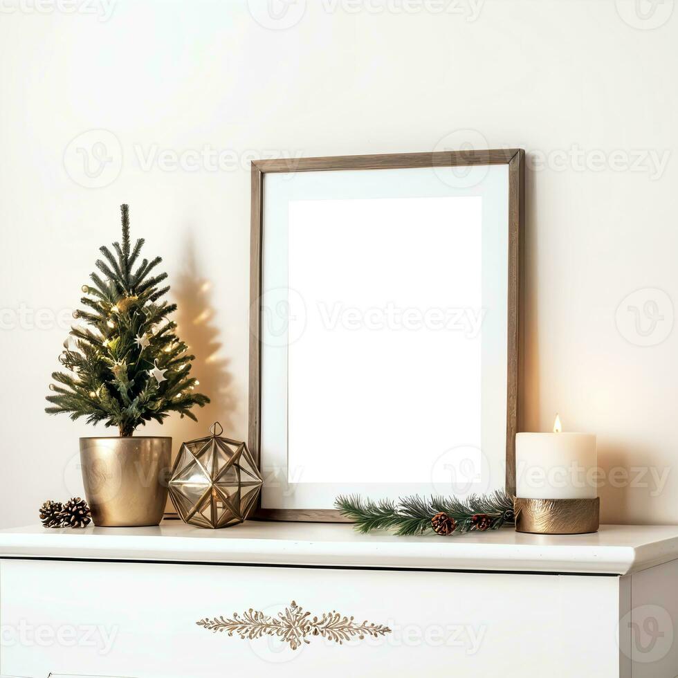 ai gegenereerd Kerstmis kader mockup interieur foto