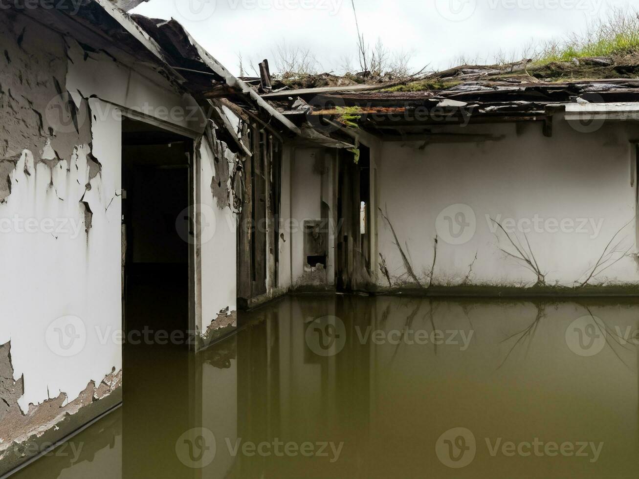 ai gegenereerd oud verlaten huis in de stad foto