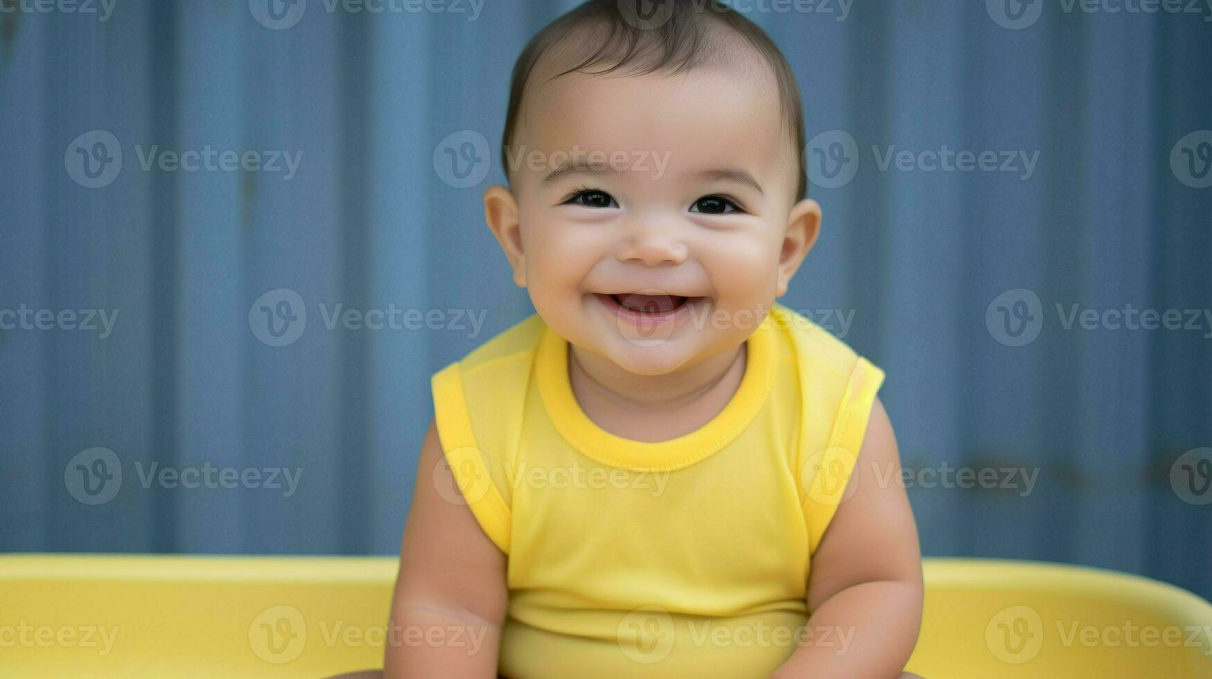 detailopname foto van een weinig baby lachend. generatief ai