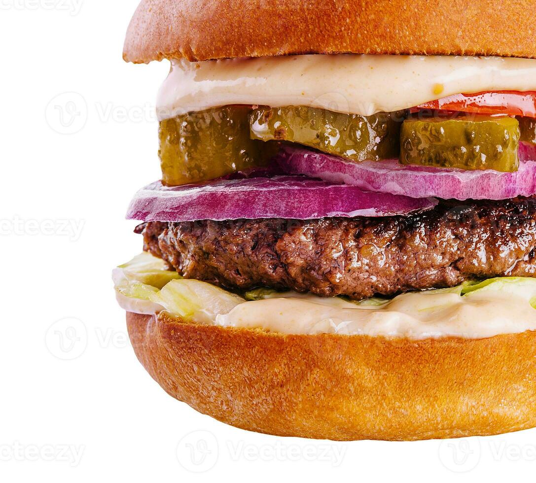 smakelijk en smakelijk Hamburger cheeseburger geïsoleerd foto