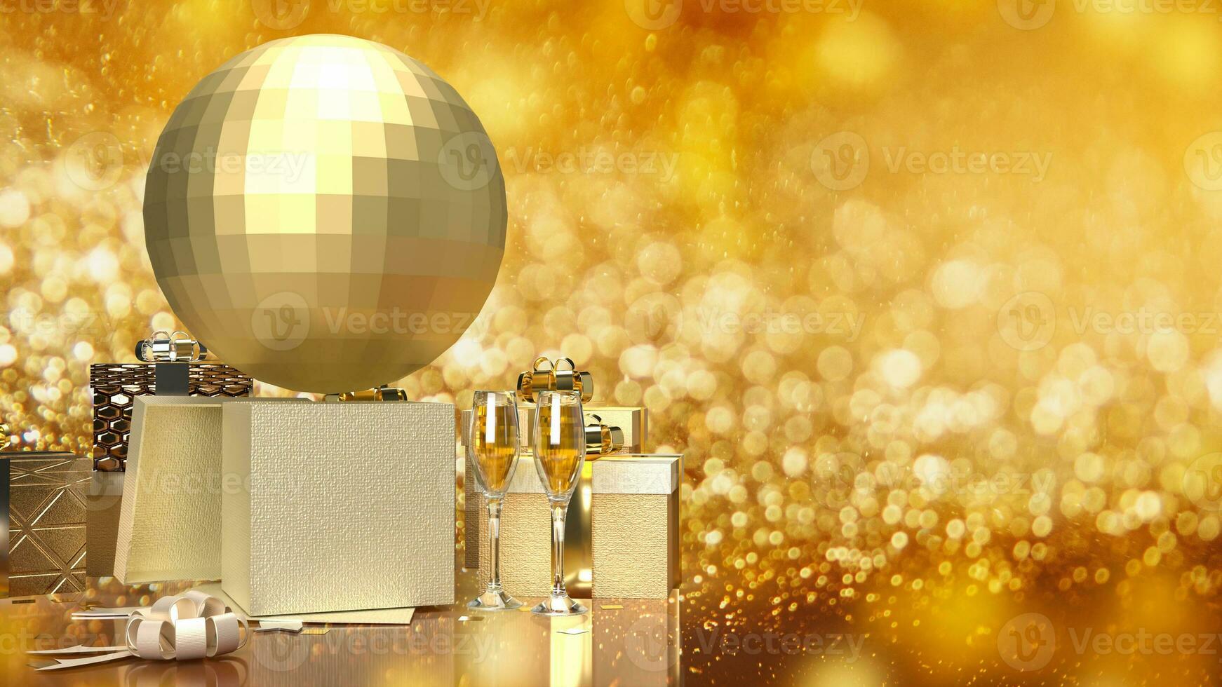 de disco bal of spiegel bal en geschenk doos voor partij concept 3d renderen foto