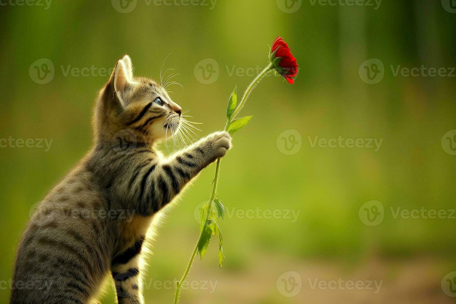 detailopname van schattig kat staren Bij iets met mooi bokeh achtergrond, generatief ai foto