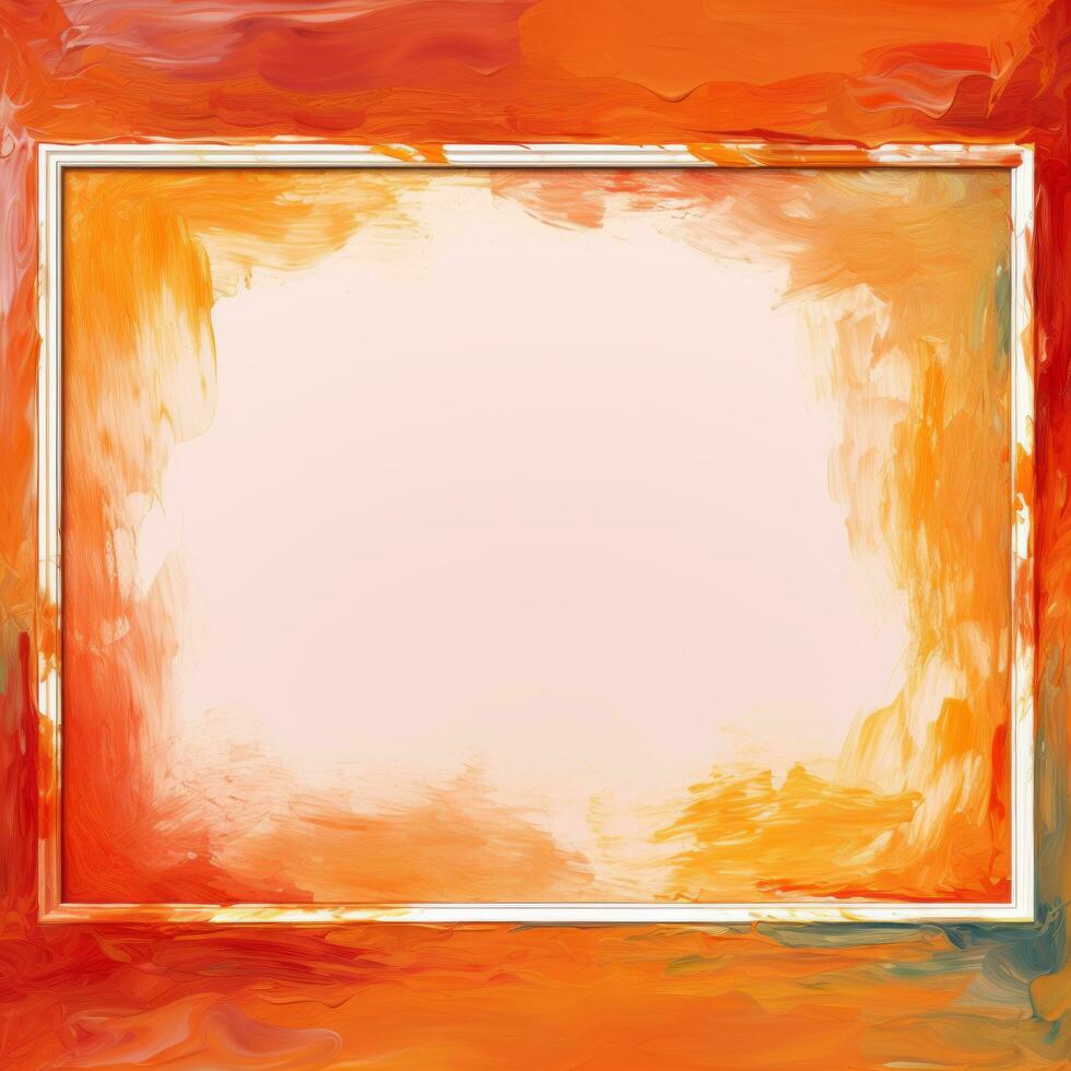 een oranje en geel schilderij met een wit kader generatief ai foto