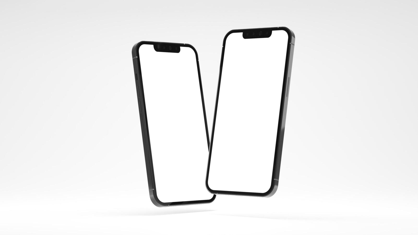 twee vliegend smartphones Aan een wit achtergrond foto