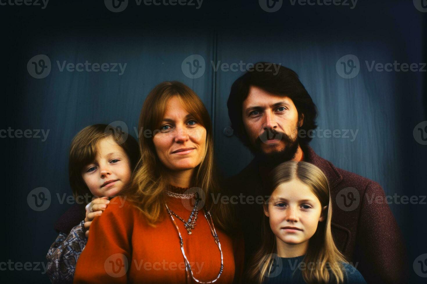 een oud polaroid foto van een familie. ai generatief
