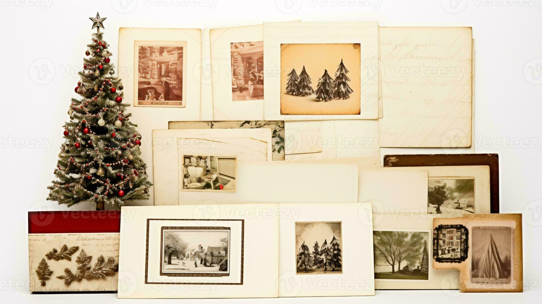 ai gegenereerd Kerstmis collage, arrangement van oud wijnoogst foto's foto