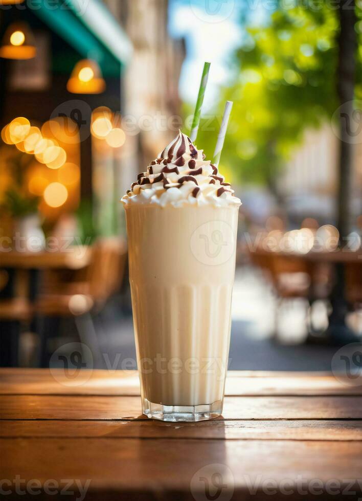 foto van de milkshake in de straat cafe ai gegenereerd