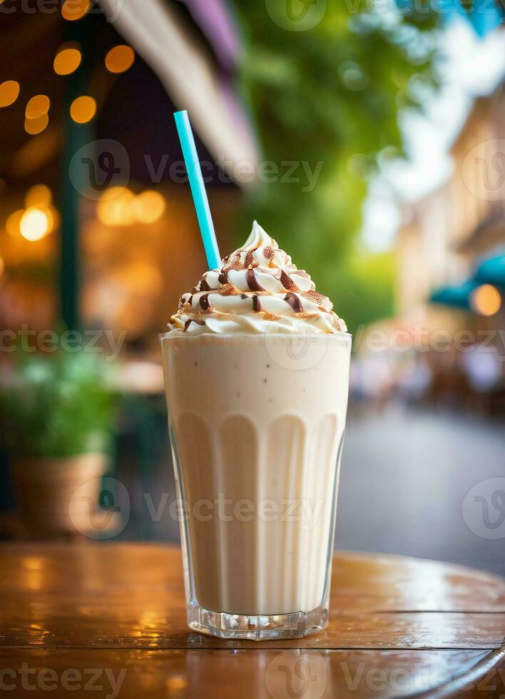 foto van de milkshake in de straat cafe ai gegenereerd