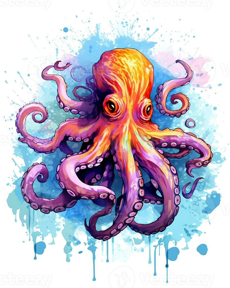 ai gegenereerd visie van een waterverf verbazingwekkend kleurrijk Octopus ontwerpen foto