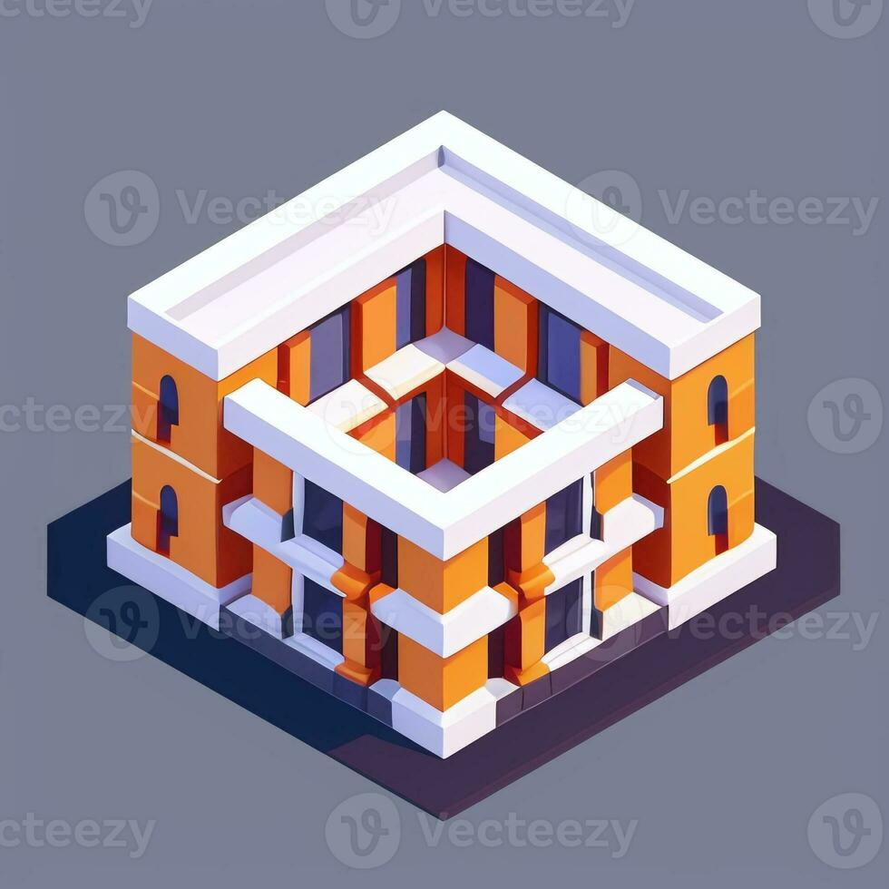 ai gegenereerd isometrische gebouw huis reclame klem kunst icoon sticker decoratie gemakkelijk achtergrond foto