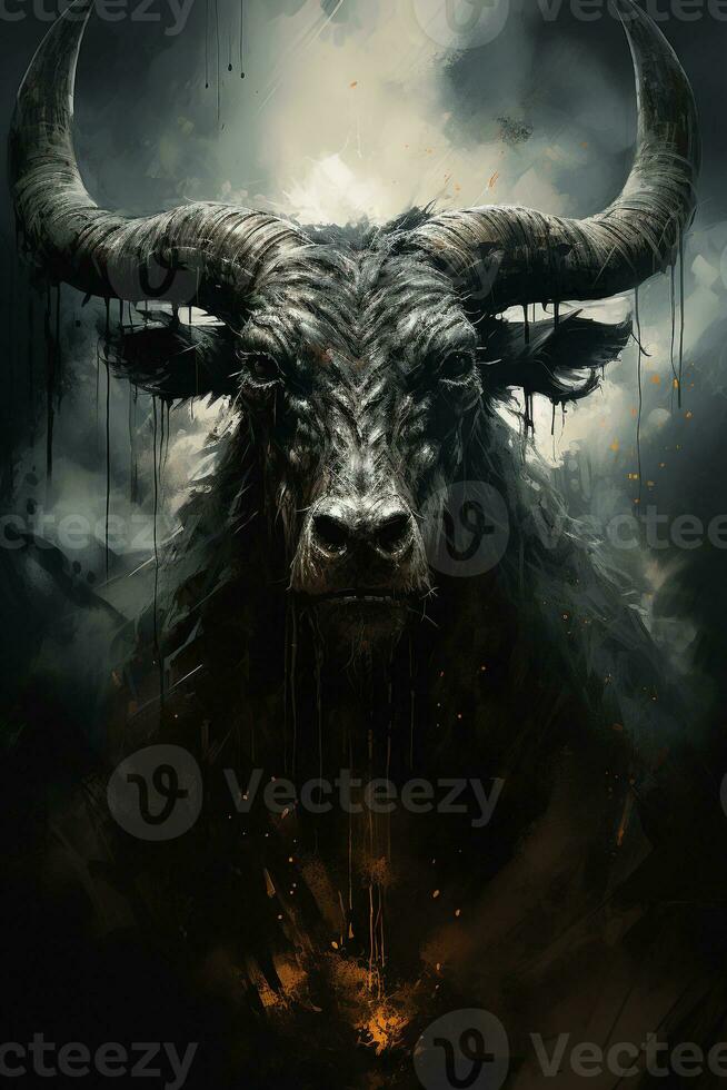 ai gegenereerd donker kunst inkt stier monster foto