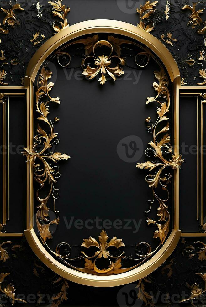 luxe zwart en goud achtergrond met ruimte in de midden. foto