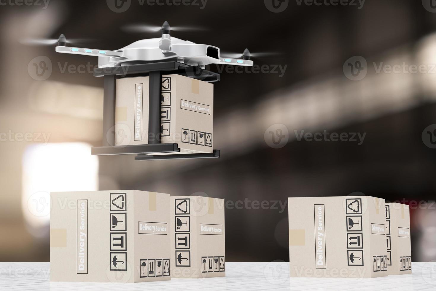 drone technologie engineering apparaat industrie vliegen in industrieel logistiek export import product levering aan huis service logistiek verzending vervoer transport of auto auto-onderdelen 3D-rendering foto