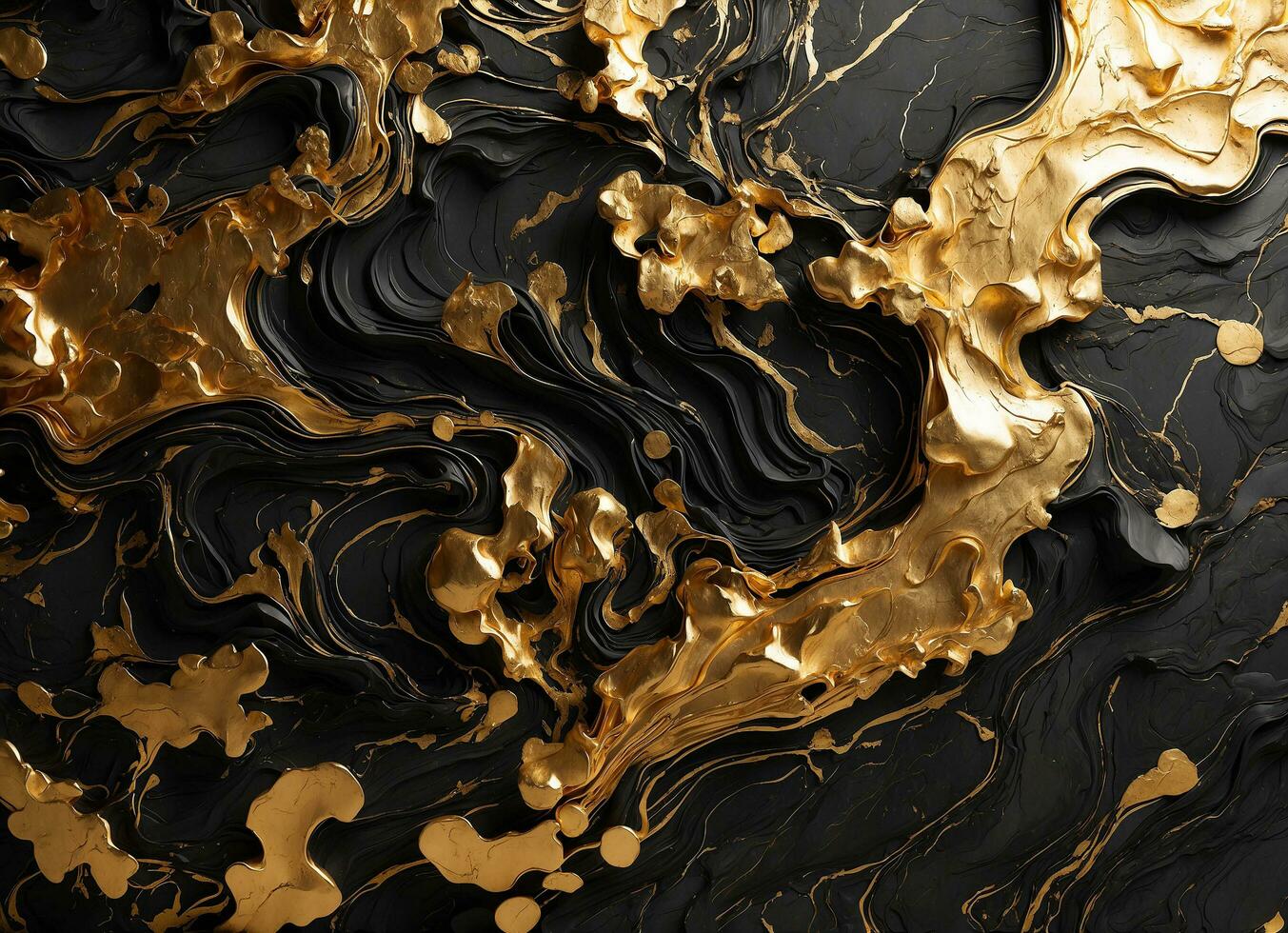 ai gegenereerd abstract achtergrond met goud zwart marmer, waterverf model- foto