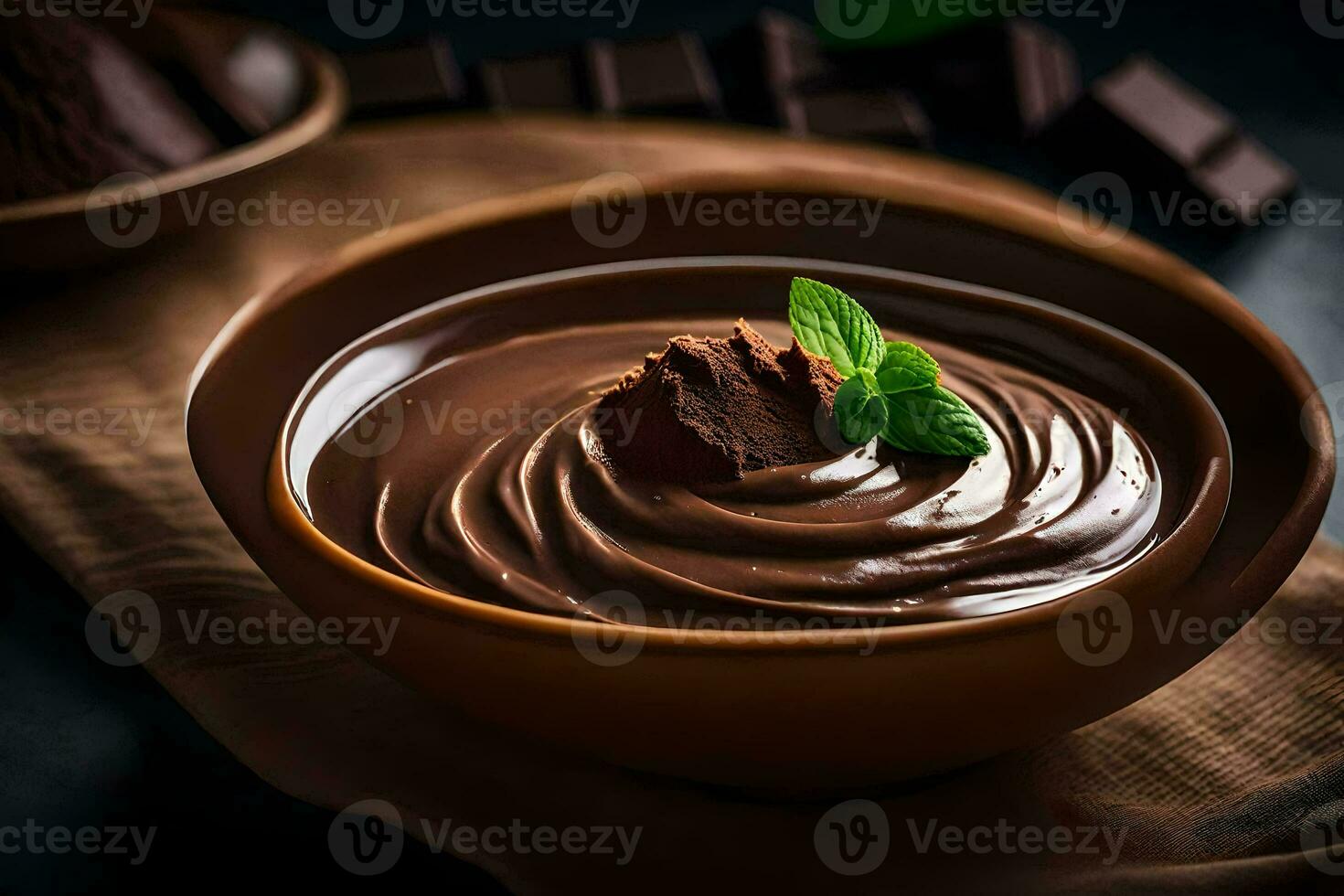 chocola pudding in een schaal. ai-gegenereerd foto