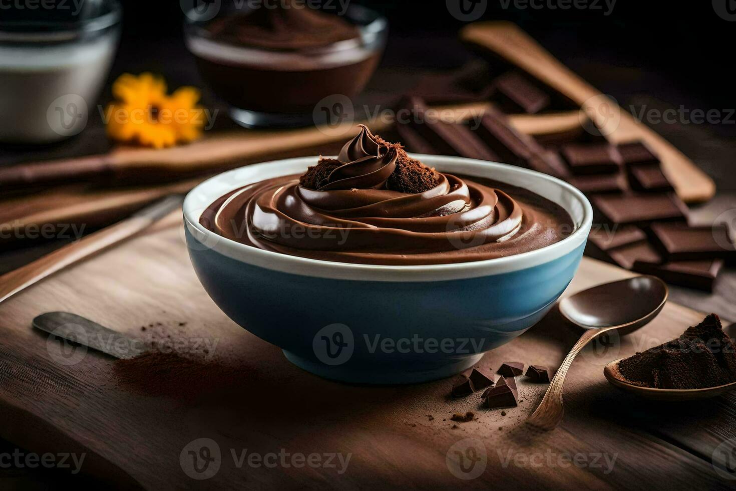 chocola pudding in een schaal. ai-gegenereerd foto