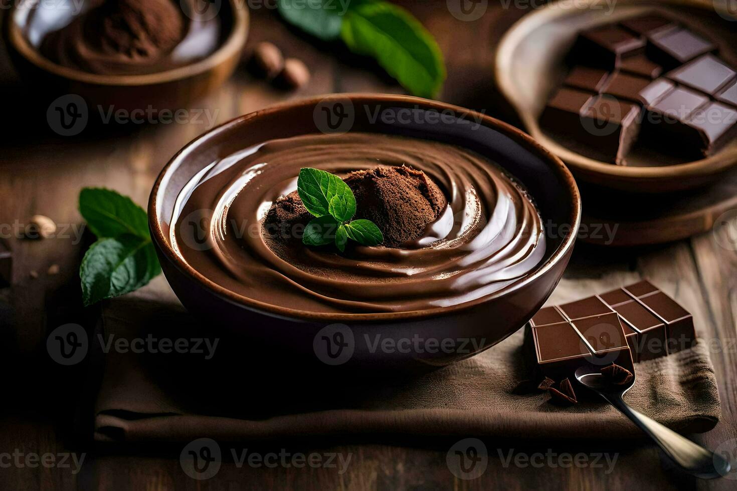 chocola pudding in een schaal. ai-gegenereerd foto