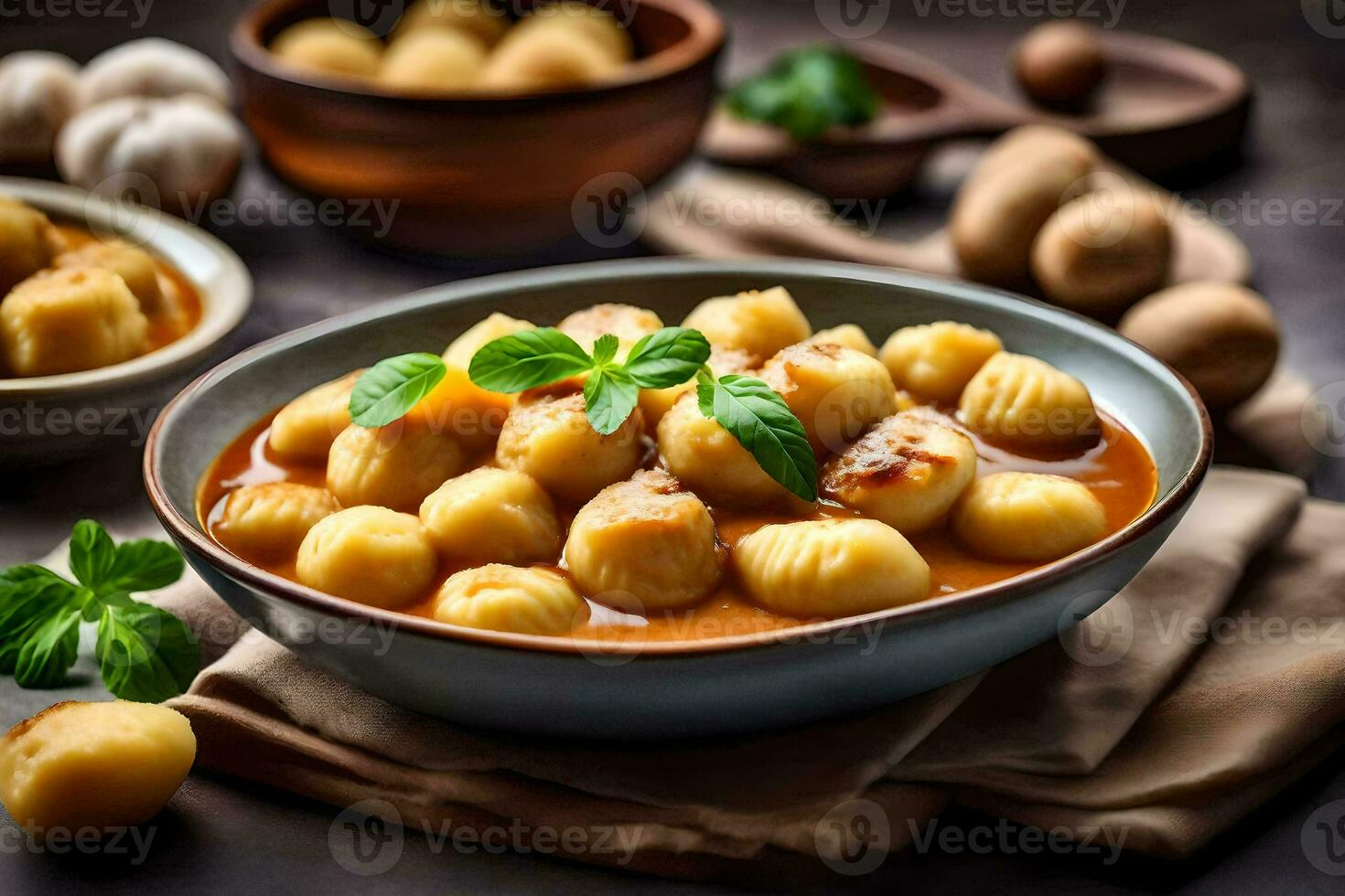 Italiaans voedsel met gnocchi in tomaat saus. ai-gegenereerd foto