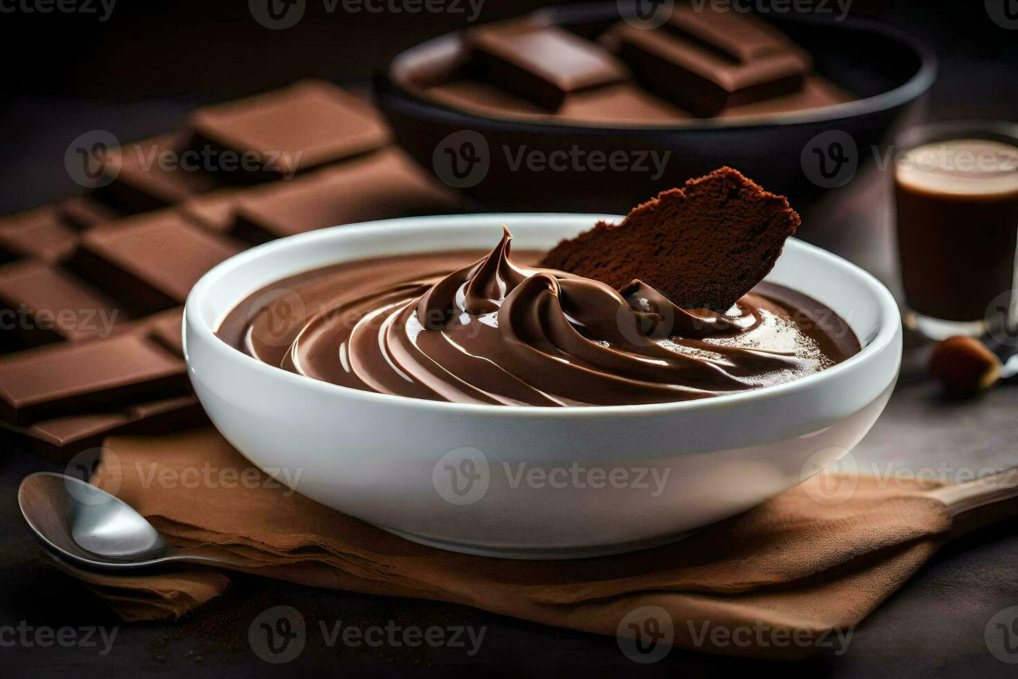 chocola pudding in een schaal. ai-gegenereerd foto