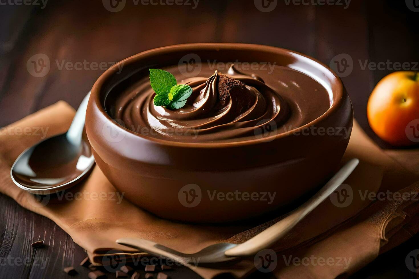 chocola pudding in een schaal. ai-gegenereerd foto