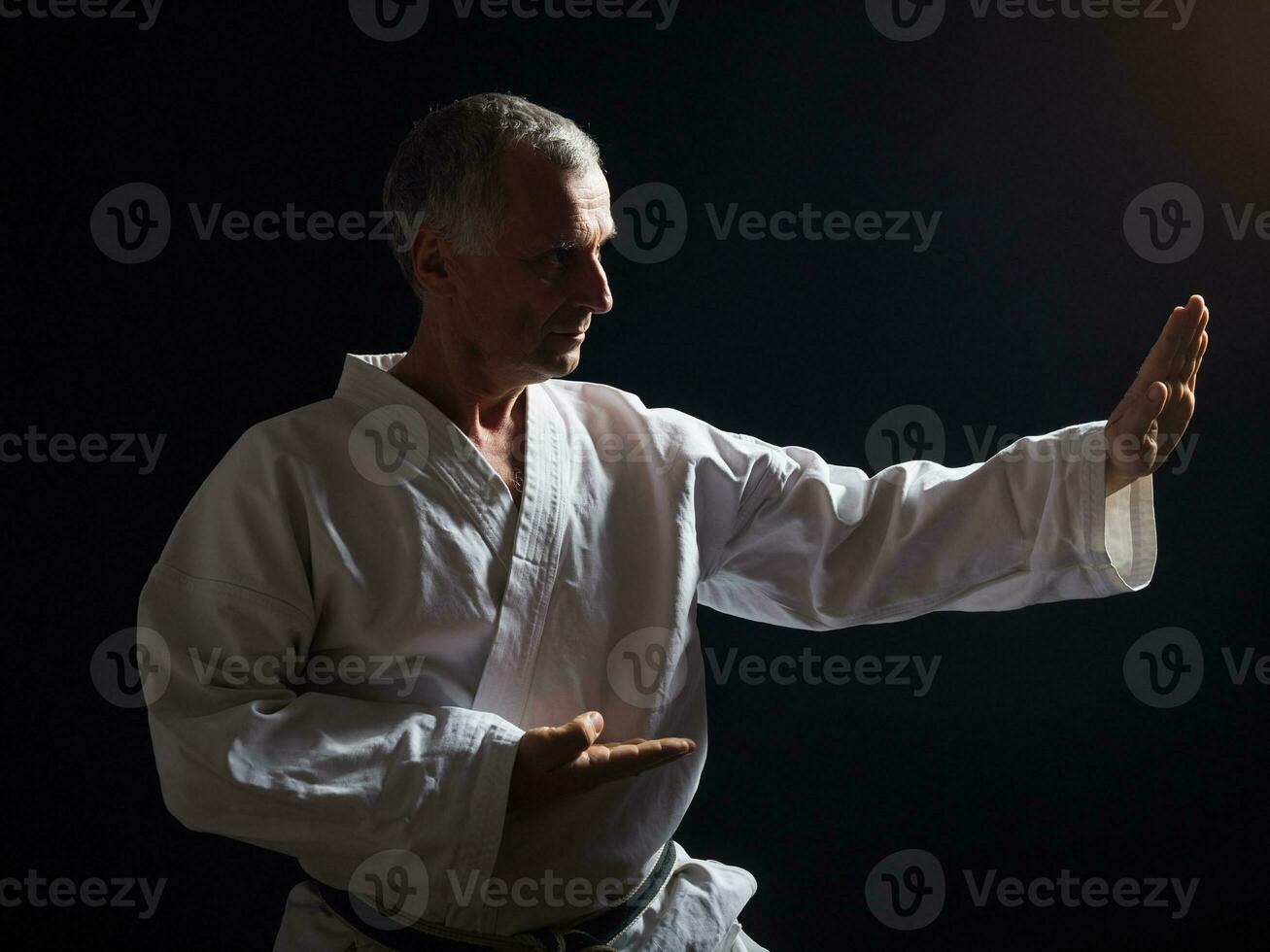 senior Mens beoefenen karate foto