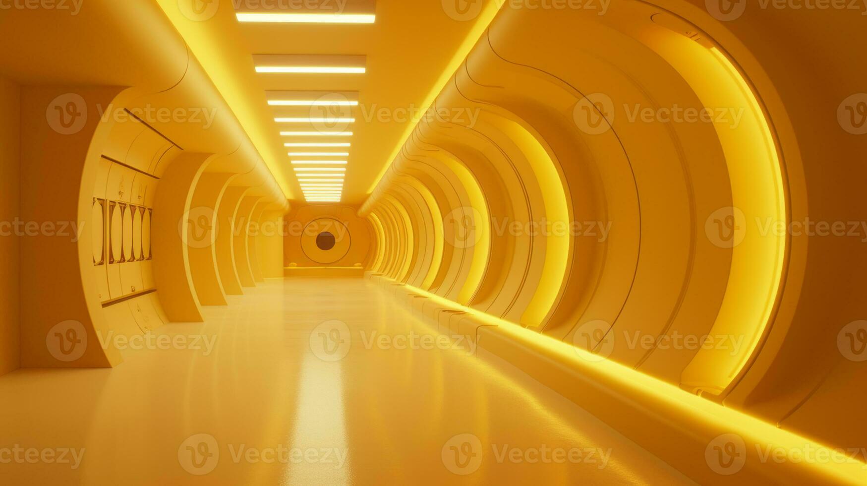 ai gegenereerd leeg geel tunnel. technologie futuristische achtergrond. foto