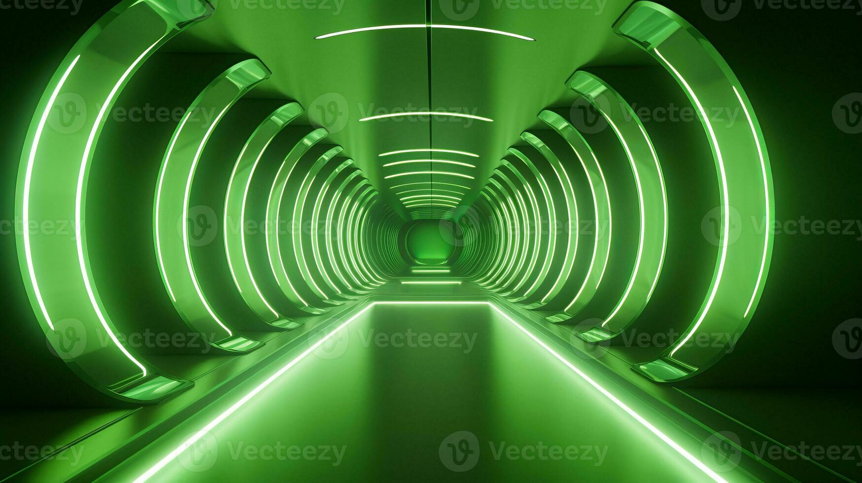 ai gegenereerd leeg groen futuristische tunnel. technologie ontwerp. foto