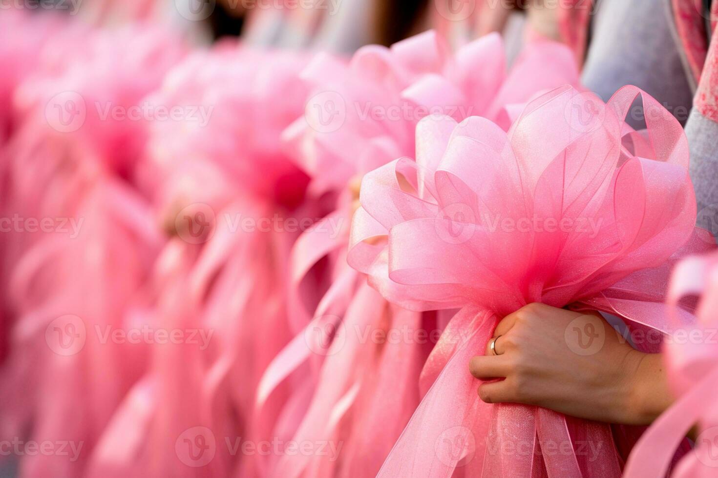 oktober - Dames Verenigde met roze linten, symboliseert de belang van vroeg detectie van borst kanker. Dames Verenigde tegen kanker, wij zijn niet te stoppen ai generatief foto