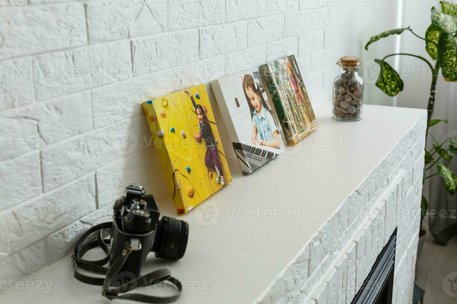 foto canvas Aan wit steen muur collage in de interieur