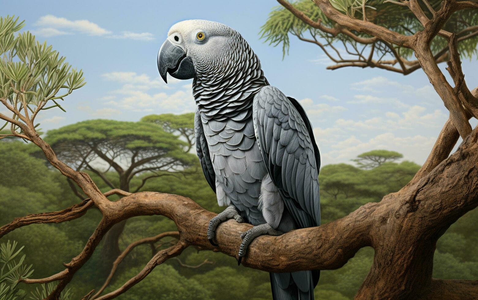 ai gegenereerd Afrikaanse grijs papegaai foto