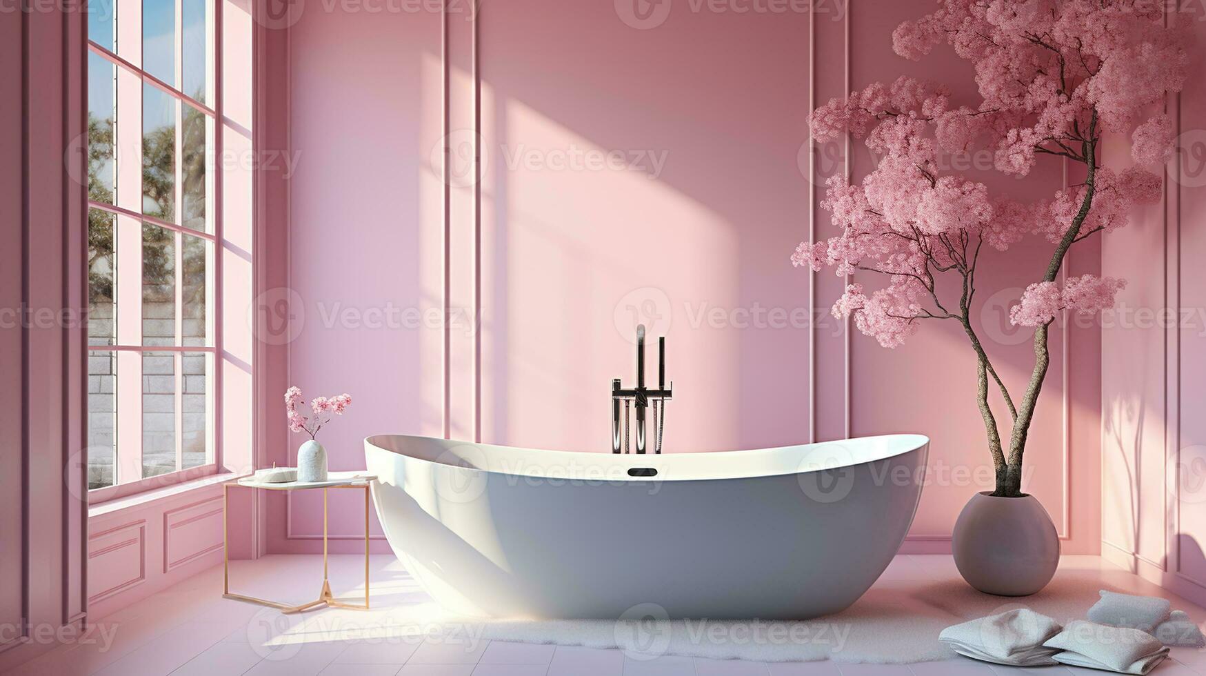 voortreffelijk pastel roze badkamer interieurs. generatief ai foto