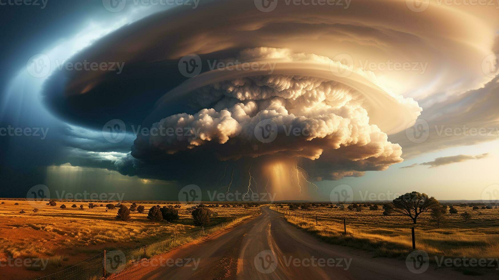 onweersbui en tornado waarschuwing temidden van regenbui chaos. generatief ai foto