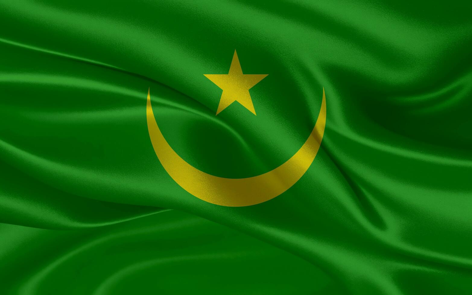 3d golvend realistisch zijde nationaal vlag van Mauritanië. gelukkig nationaal dag mauritania vlag achtergrond. dichtbij omhoog foto