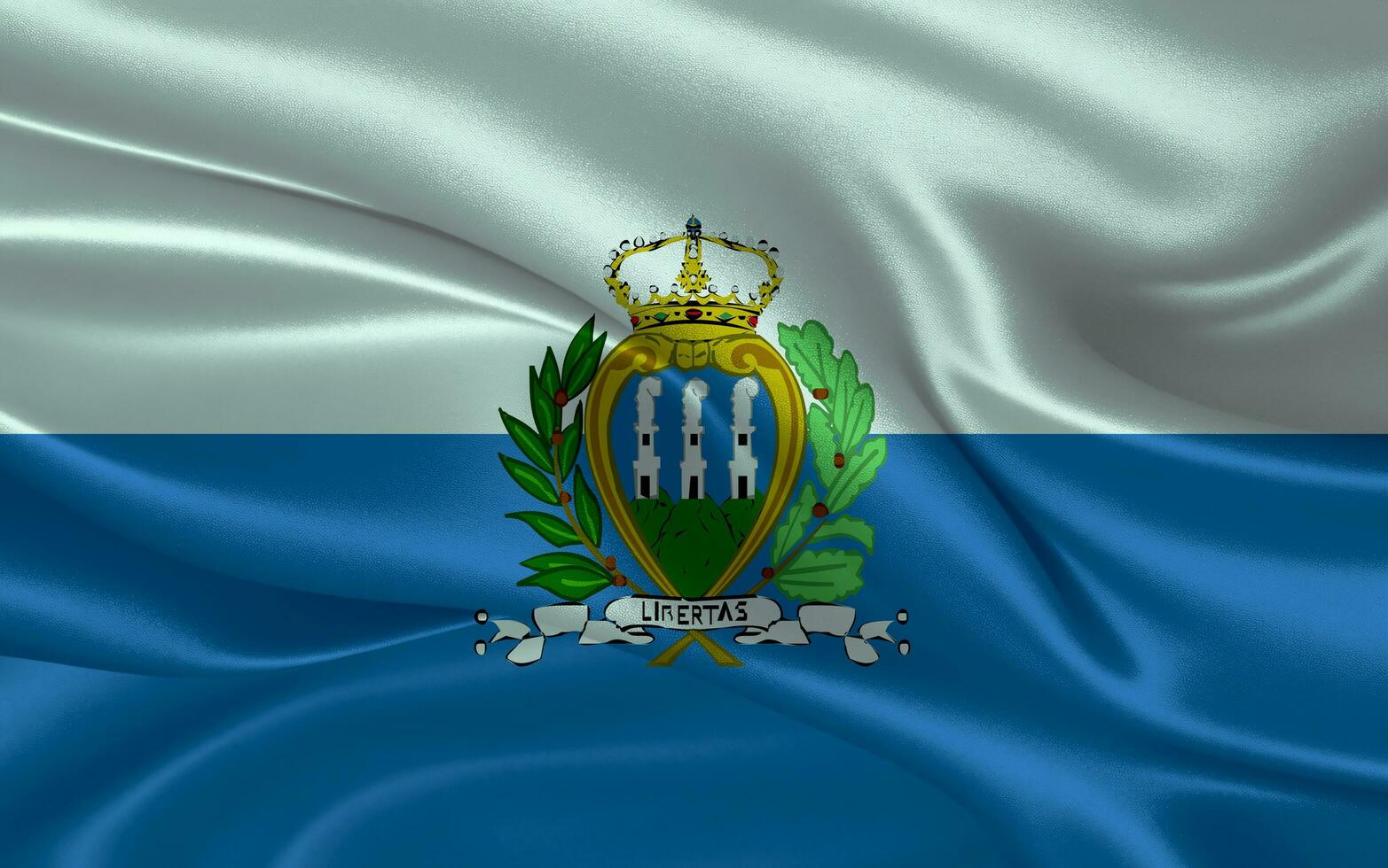 3d golvend realistisch zijde nationaal vlag van san marino. gelukkig nationaal dag san marino vlag achtergrond. dichtbij omhoog foto
