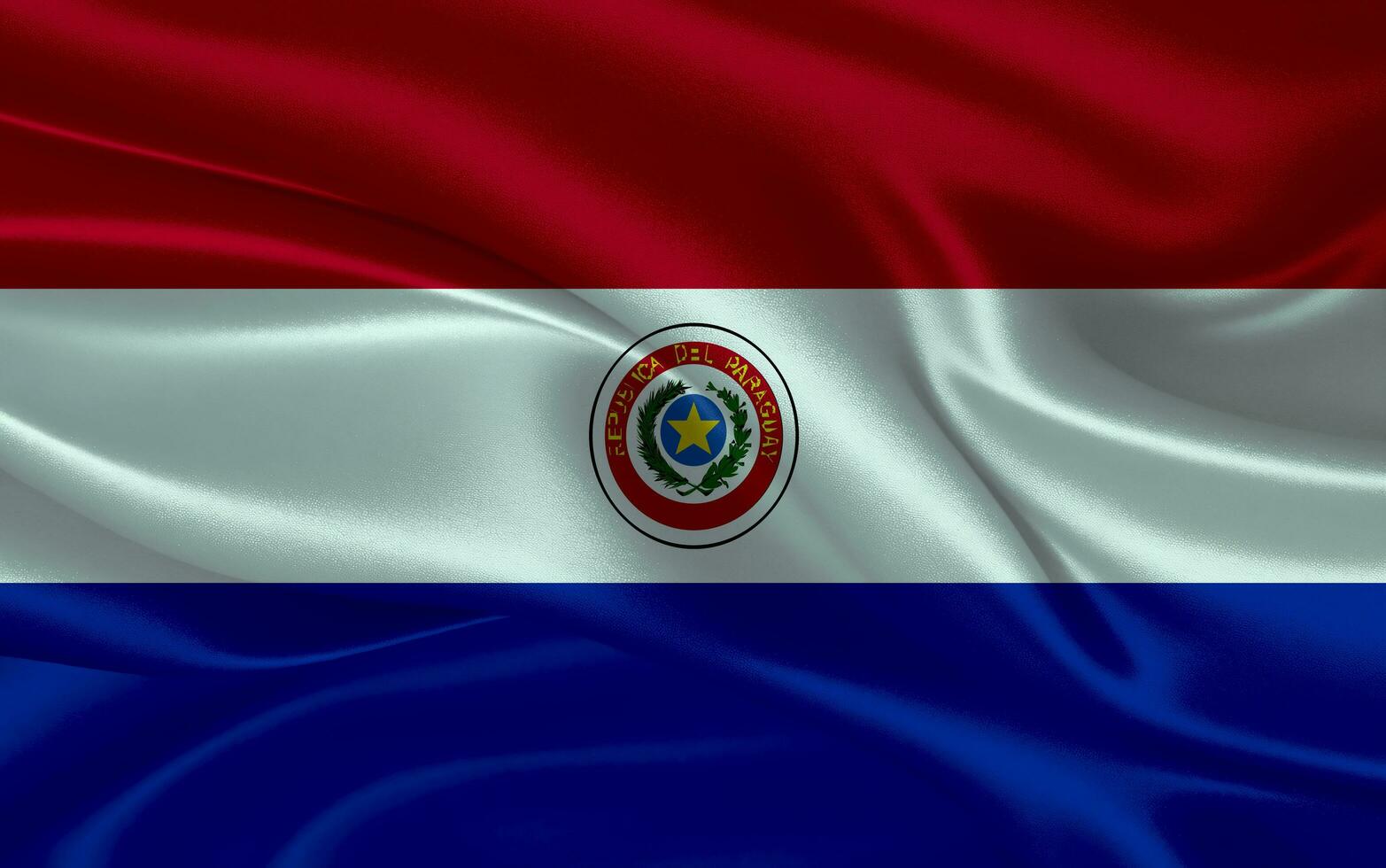 3d golvend realistisch zijde nationaal vlag van Paraguay. gelukkig nationaal dag Paraguay vlag achtergrond. dichtbij omhoog foto