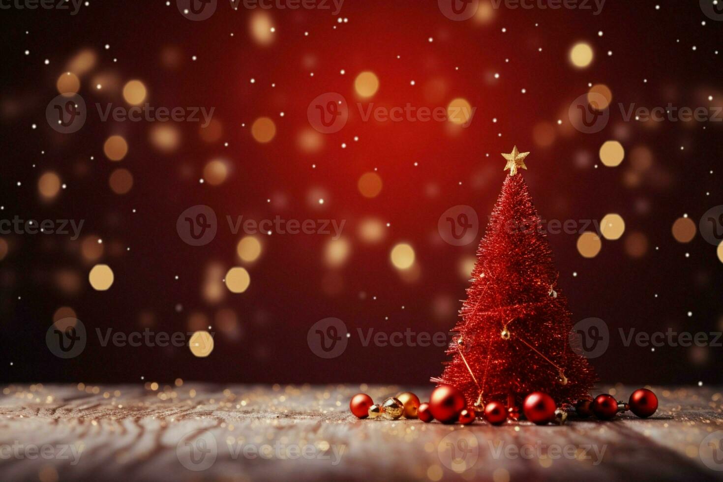 ai gegenereerd magisch vakantie Kerstmis backdrop een sprankelend boom en bokeh lichten Aan rood ai gegenereerd foto