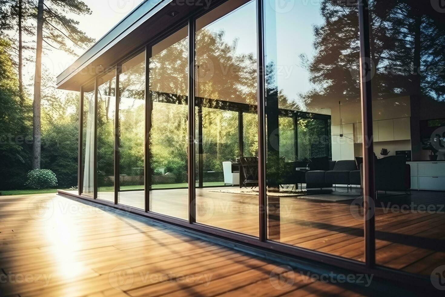 ai gegenereerd luxe modern huis interieur achter glas in de buurt een venster , ai generatief foto