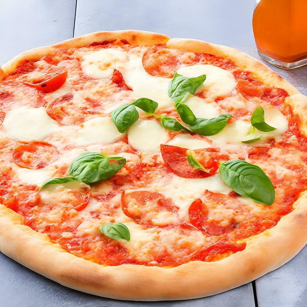 ai gegenereerd vers Italiaans pizza met Mozzarella kaas plak generatief ai foto