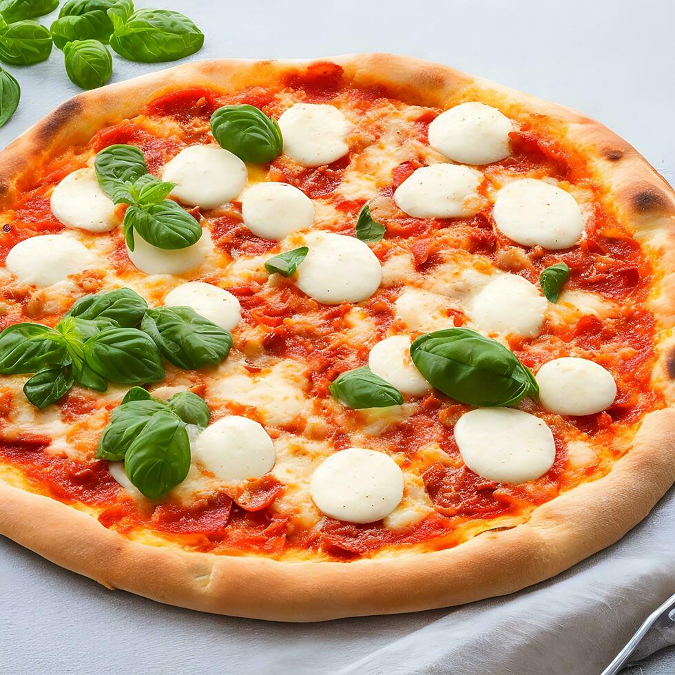 ai gegenereerd vers Italiaans pizza met Mozzarella kaas plak generatief ai foto