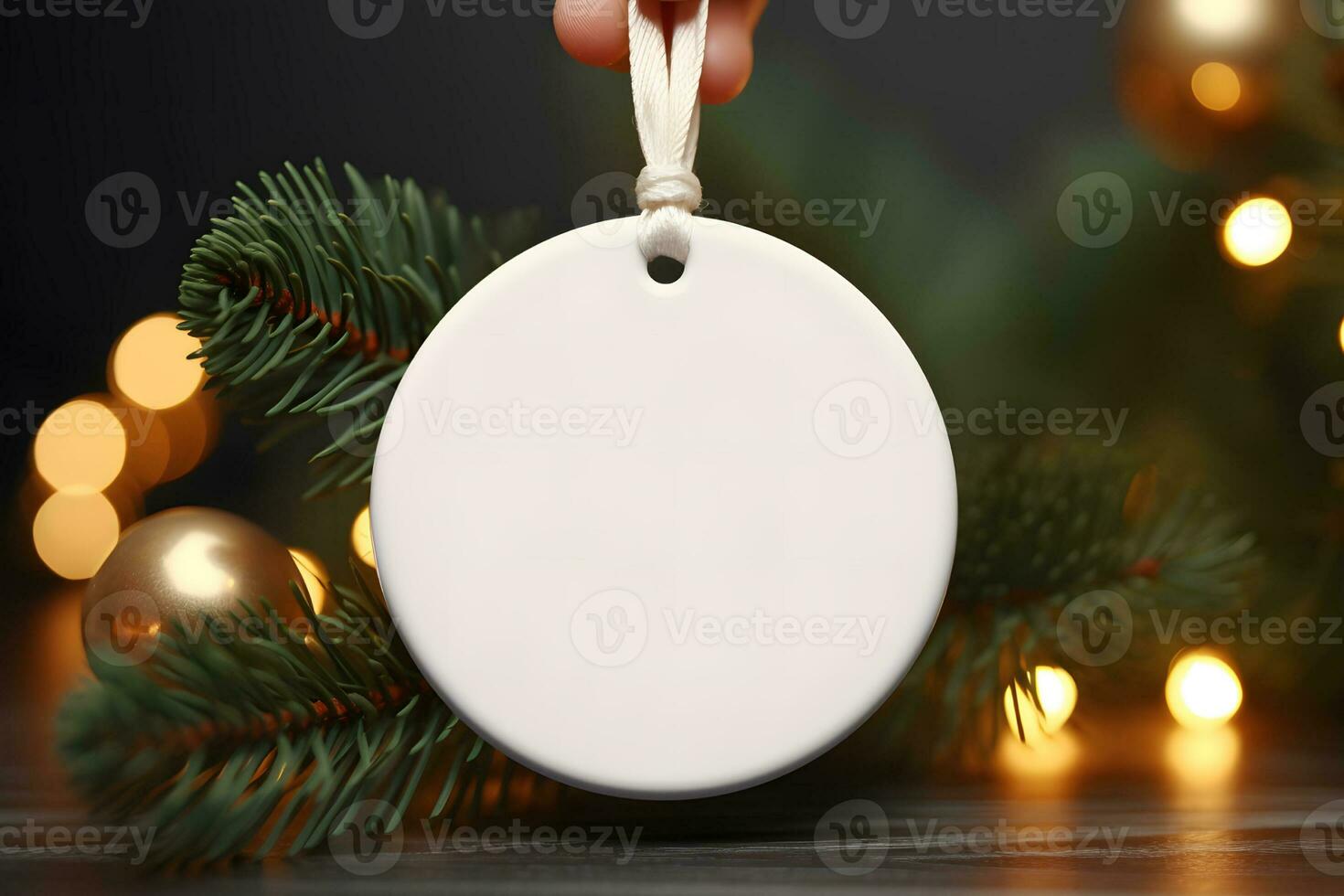 ai gegenereerd blanco ronde vorm Kerstmis ornament, Kerstmis ornament mockup foto