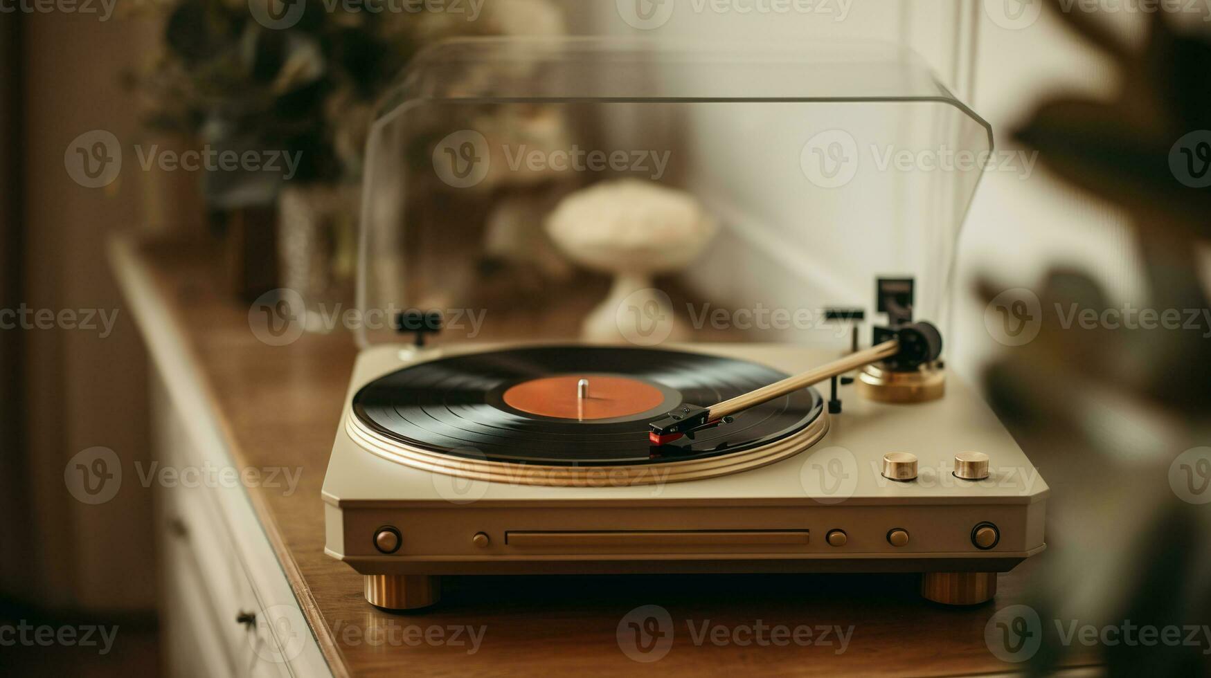 ai gegenereerd generatief ai, nostalgisch retro vinyl recorder, wijnoogst draaitafel speler, gedempt kleuren, esthetisch foto