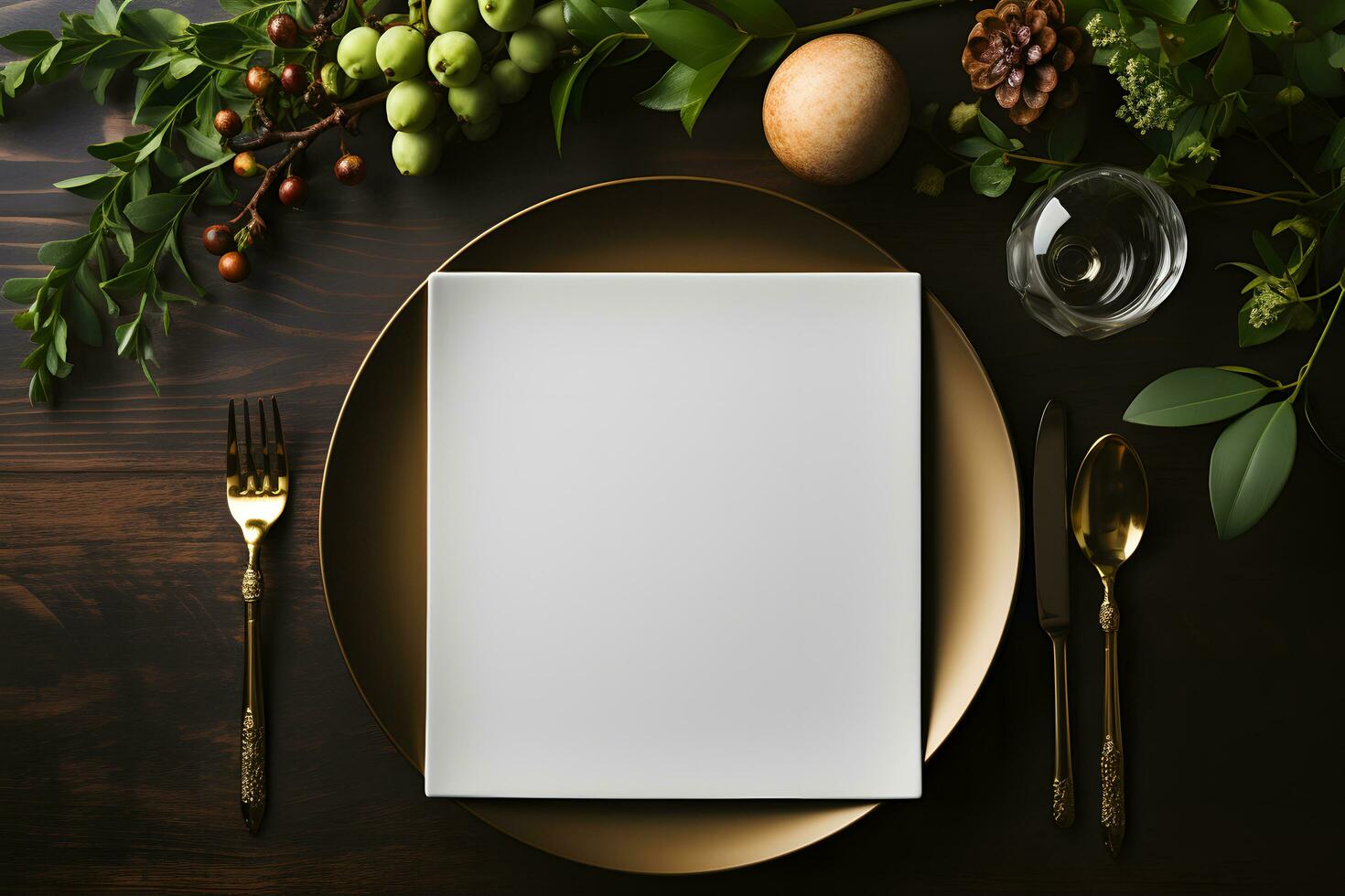 ai gegenereerd mockup blanco papier Aan restaurant tafel, logo vitrine foto