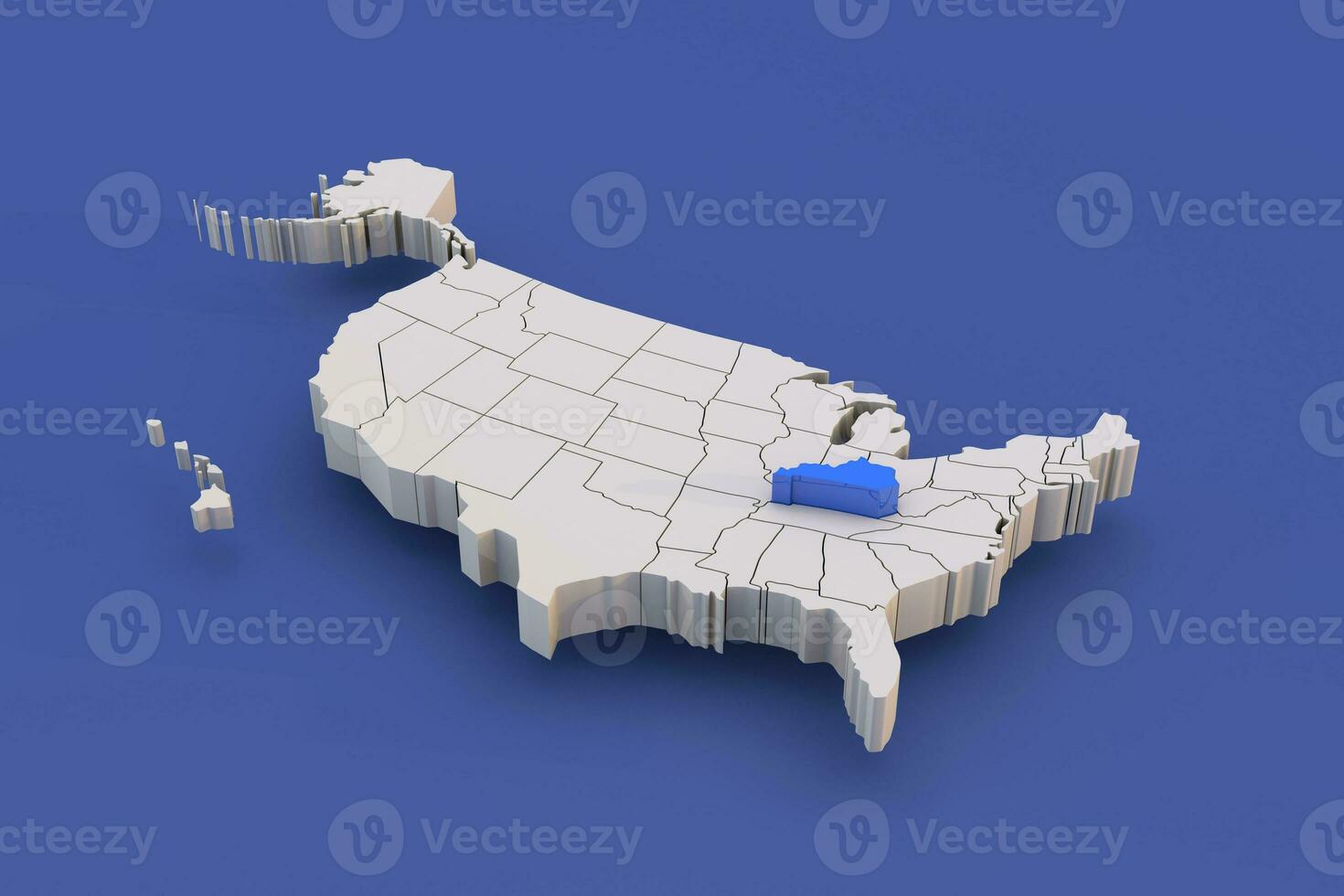 Kentucky staat van Verenigde Staten van Amerika kaart met wit staten een 3d Verenigde staten van Amerika kaart foto