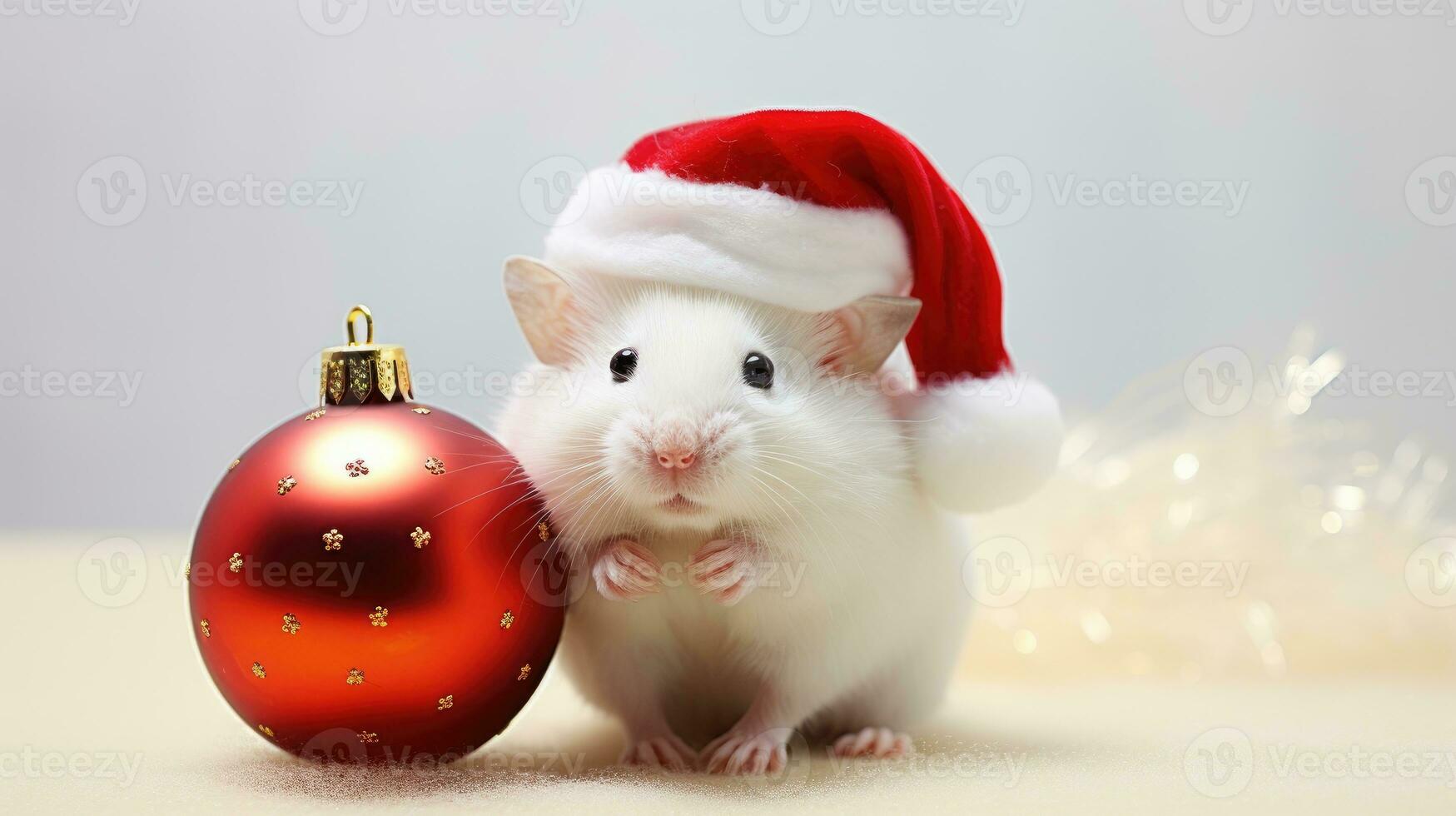 ai gegenereerd aanbiddelijk pluizig hamster de kerstman hoed zittend Kerstmis Cadeau doos lichten foto nieuw jaar poster
